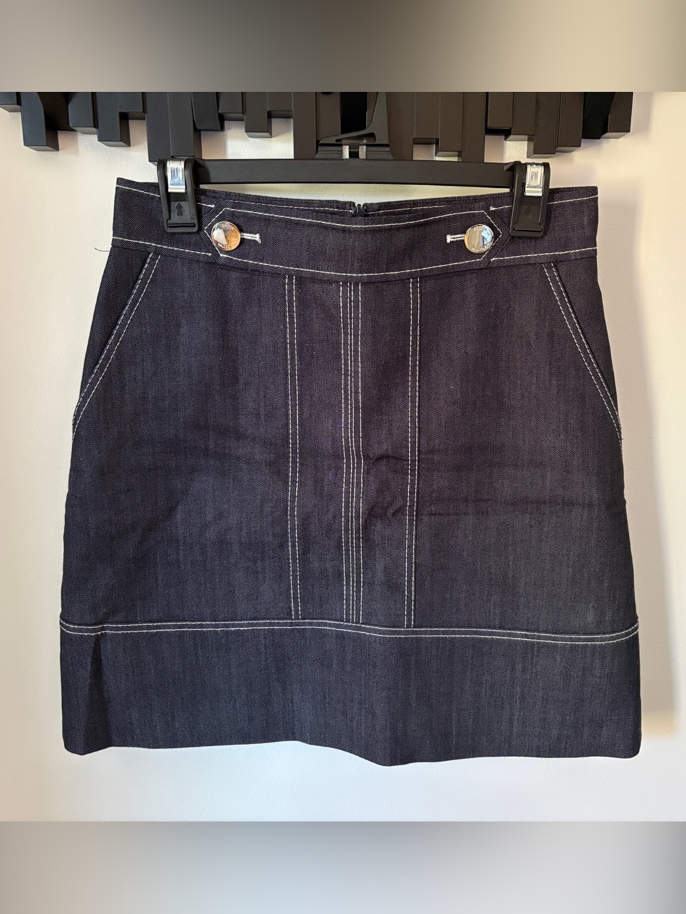 Karen Millen Dark Indigo Denim Skirt with Contrast Stitching
